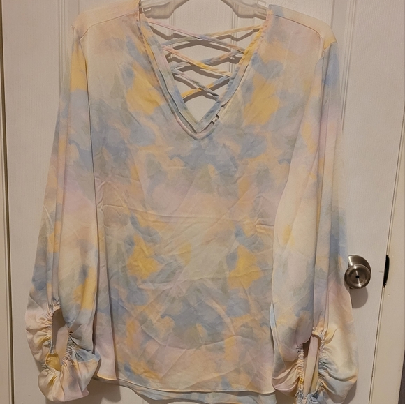 Cato Tops - Pastel Tye Die Blouse with criss cross back detail